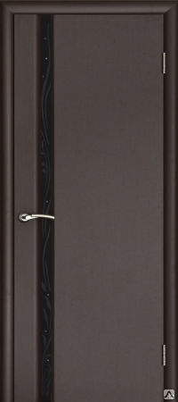 Дверь шпон Венеция венге ( чёрное узкое стекло с рисунком и стразами) .