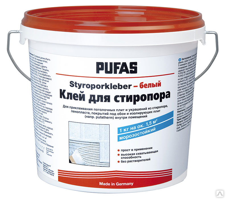 Клей для плит из стиропора Pufas белый 1 кг купить за 690 руб./шт. в ...
