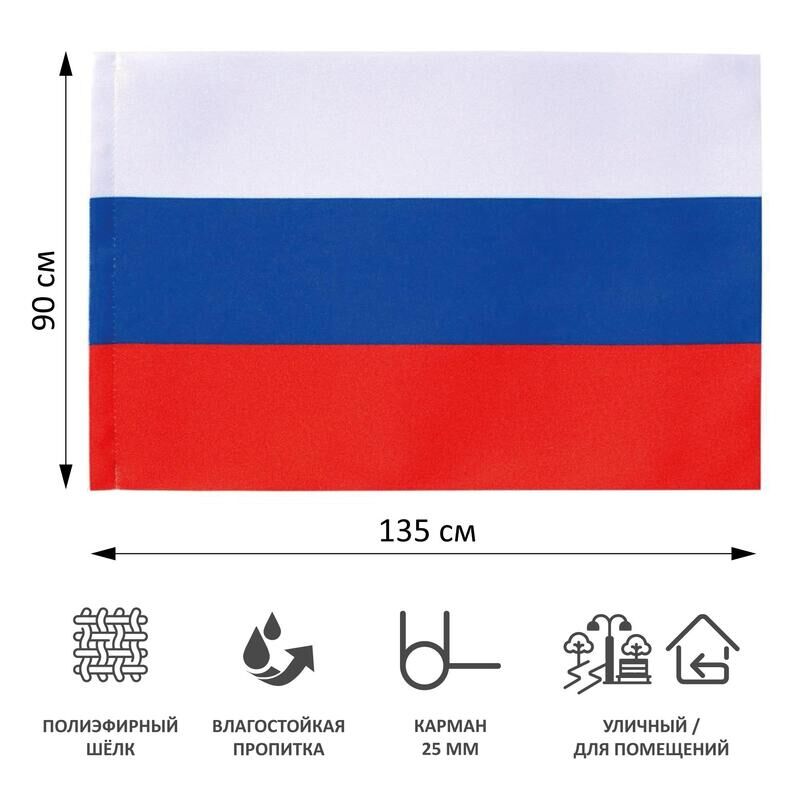 Флаг Российской Федерации 90х135 см полиэстер (без флагштока) NoName