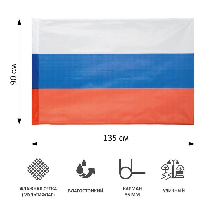 Флаг Российской Федерации 90x135 см уличный флажная сетка (без флагштока) NoName