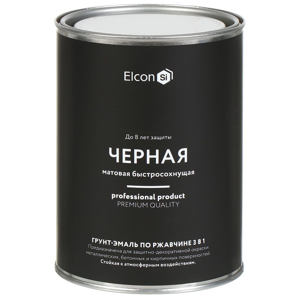 Грунт-эмаль по ржавчине "Elcon" 3в1 матовая, смоляная, черная RAL9005 (0,8кг)
