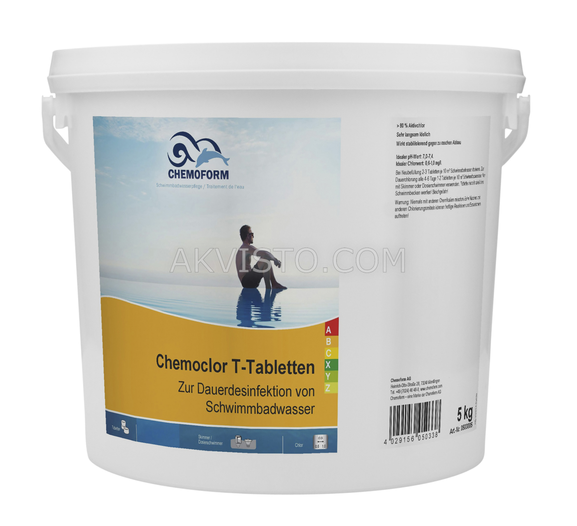 Кемохлор Т медленнорастворимый стабилизированный хлор 90% в таблетках 20гр., 5кг Chemoform (Кемоформ)