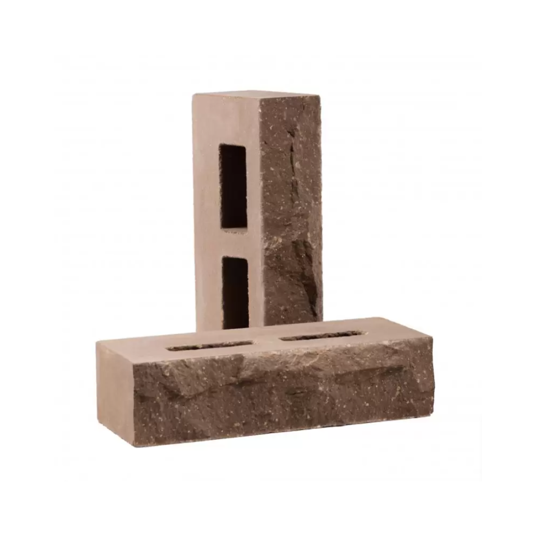 Кирпич облицовочный пустотелый колотый «Дикий камень» коричневый